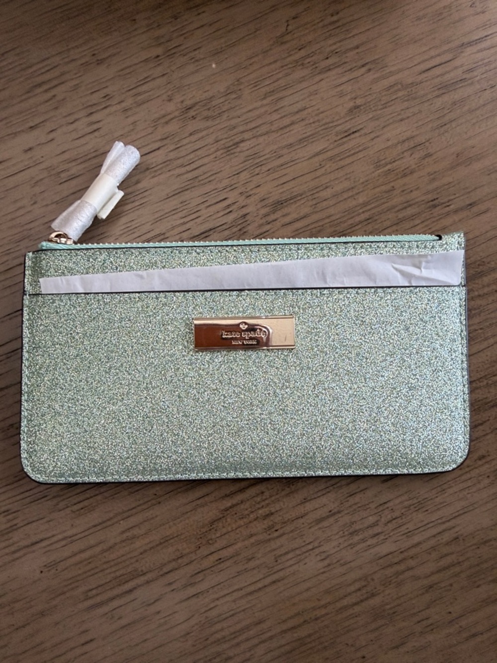 kate spade New York Glitter Zip Pouch in Mint - Picture 2 of 5
